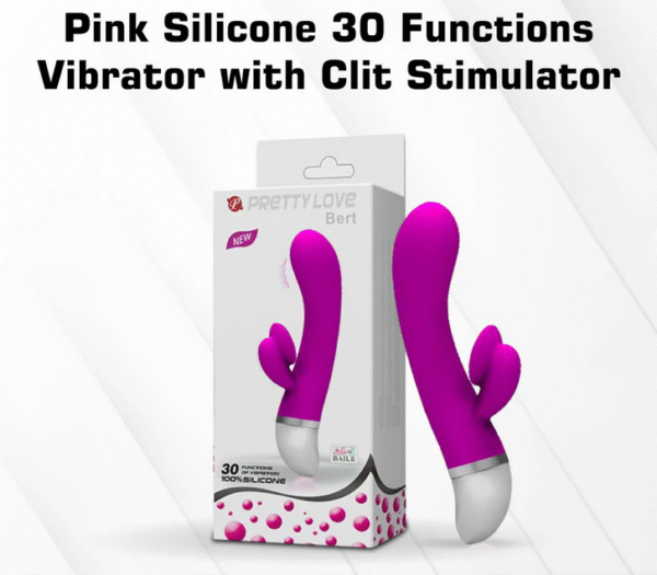 Pink Silicone 30 Functions Vibrator With Clit Stimulator