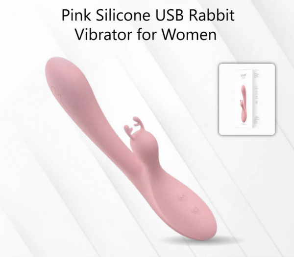 Pink Silicone USB Rabbit Ear Vibrator for Women