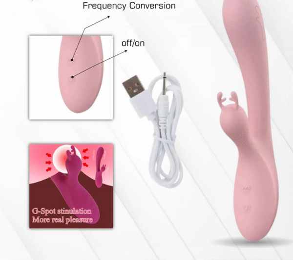 Pink Silicone USB Rabbit Ear Vibrator for Women - Image 5