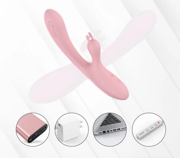 Pink Silicone USB Rabbit Ear Vibrator for Women - Image 6