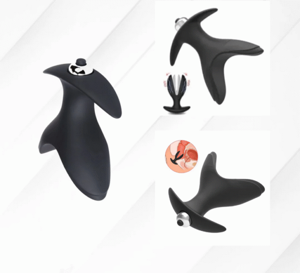 Black Silicone 2 Leaves Vibrating Anal Plug - Image 4