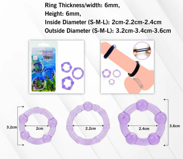 Purple Silicone Penis Ring Cock Ring Set of 3 - Image 3