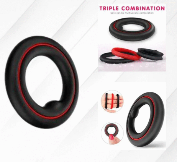 Red & Black 3 In 1 Penis Ring - Image 4