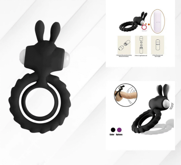 Silicone 2 Loop Rabbit Ring Vibrating Penis Ring - Image 3